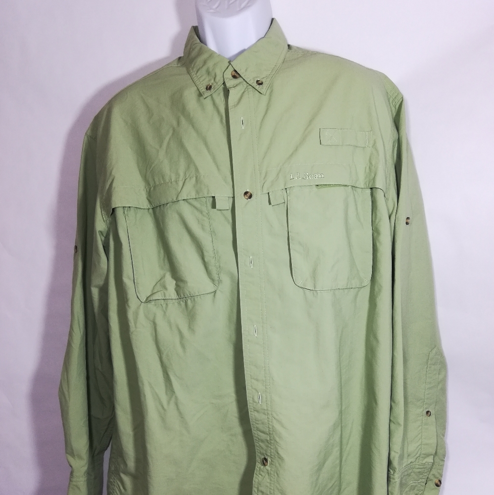 L.L.Bean Mens Casual Shirt Light Green Sz L .